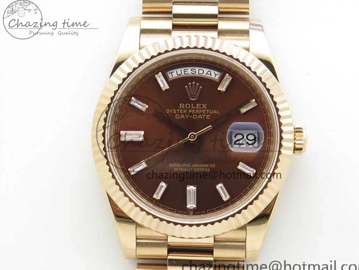 Best AAA Replica Sites Dial 40mm 904 New Version RG Bracelet Bold 228239 2825 President A Crystal Markers Day-Date on RG BP Brown Dial T 0118